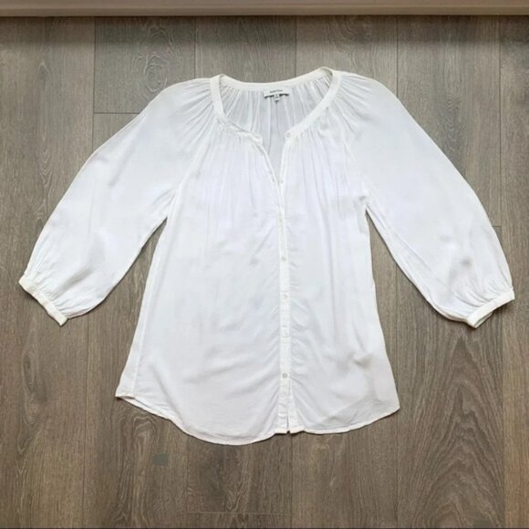 Aritzia Babaton Blouse 3/4 Length Bishop Sleeve Button Flowy White Size XS - Picture 6 of 13